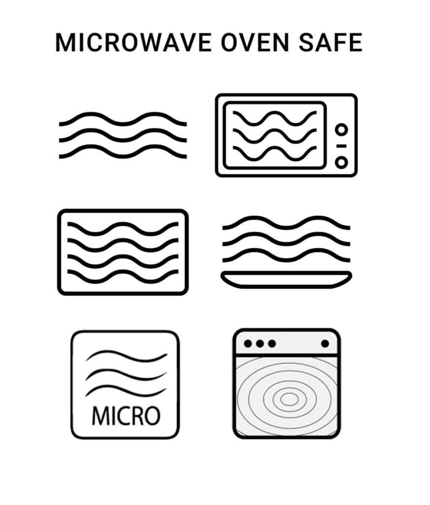 6 different microwave safe symbols frequently used