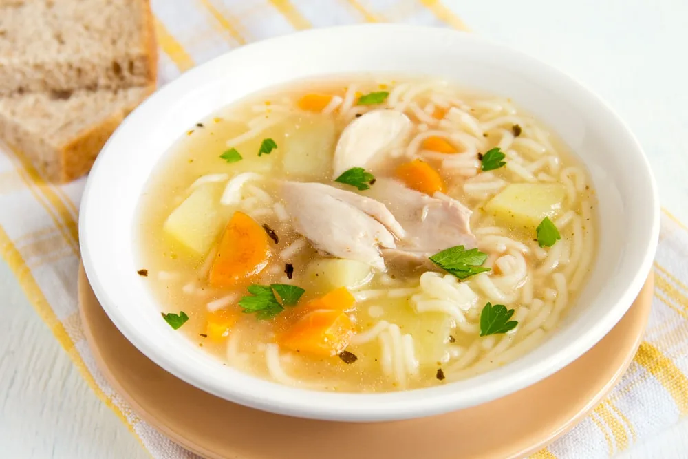 How to reheat chicken soup in microwave.