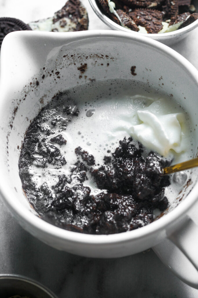 Creamy chocolate mug cake.